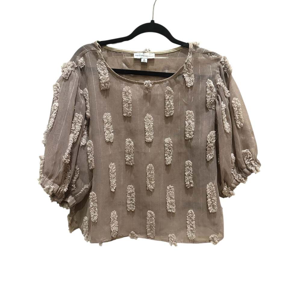 Yuni Los Angeles Sheer Textured Puff Sleeve Blouse